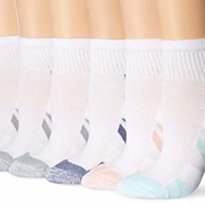 Amazon Essentials Women’s 6-Pack Performance Cotton Cushioned Athletic Ankle Socks, White, Shoe Size: 6-9