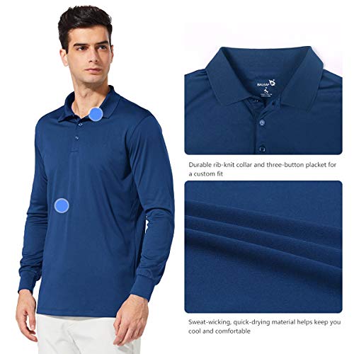 BALEAF Men’s UPF 50+ Golf Solid Polo Active Performance Shirt Long Sleeve Ocean Blue Size Size S