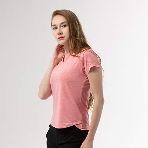 Women’s Golf Tennis Shirts Short Sleeve Polo T Shirts Tops V Neck Dry Fit Red M