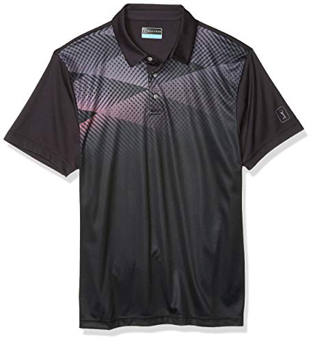 PGA TOUR Men’s Ombre Argyle Short Sleeve Polo Golf Shirt, Caviar, S