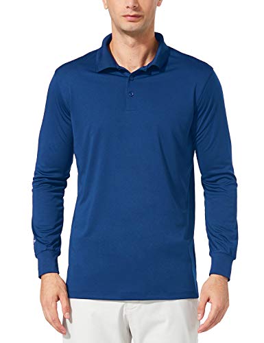 BALEAF Men’s UPF 50+ Golf Solid Polo Active Performance Shirt Long Sleeve Ocean Blue Size Size S