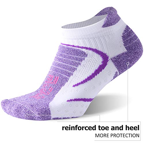 Facool Women’s Golf Sock, Zone Cushion Low Cut Athletic Sport Socks for Hiking/Marathon/Running/Jogging 3 Pairs Purple/White Large