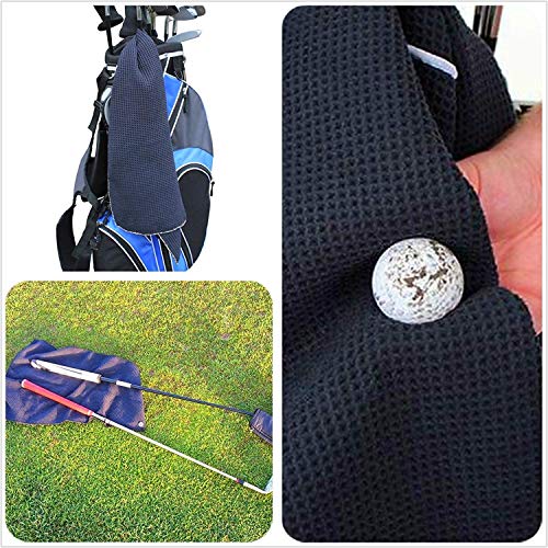 Golf Towels for Golf Bags with Clip Men Women Waffle Pack, Microfiber Towel with Grommet USA Flag Eagle UK or Personalized in Color Black Blue White (Nine & Wine, 14″ x 42″)