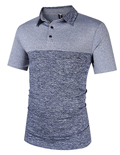 Yong Horse Golf Shirts for Men,Dry Fit Short-Sleeve Polo, Athletic Casual Collared T-Shirt S Bluegrey