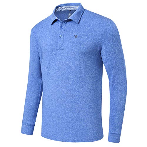 MoFiz Men’s Golf Shirts Long-Sleeve Polo Shirt Workout Active Sports Blue Size L