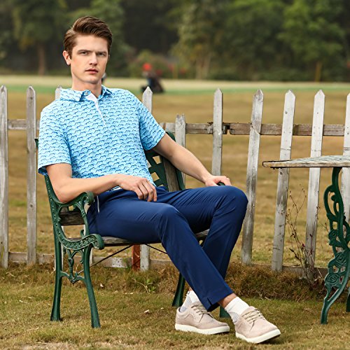 EAGEGOF Regular Fit Men’s Shirt Stretch Tech Performance Golf Polo Shirt Short Sleeve S (Blue Ocean Wave)