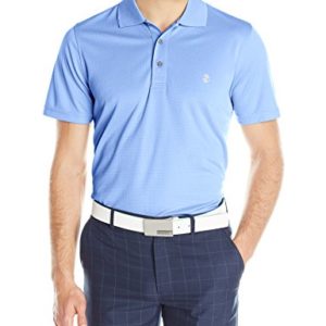 IZOD Men’s Performance Golf Grid Short Sleeve Stretch Polo Shirt, Riviera Blue/Grey Logo, Large