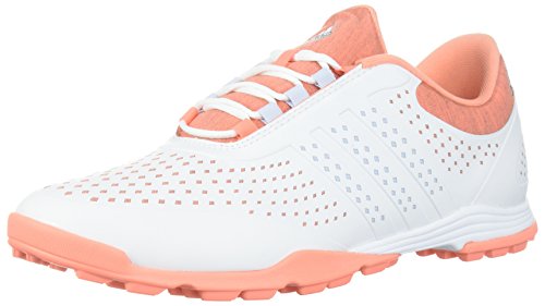 adidas Women’s Adipure Sport Golf Shoe, White/Aero Blue/Chalk Coral, 9.5 Medium US