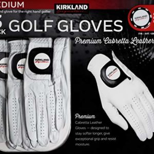 Kirkland Signature Men’s Golf Gloves Premium Cabretta Leather, Medium/Large, 3 Pack