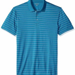Amazon Essentials Men’s Slim-Fit Quick-Dry Golf Polo Shirt, Dark Teal Stripe, Large