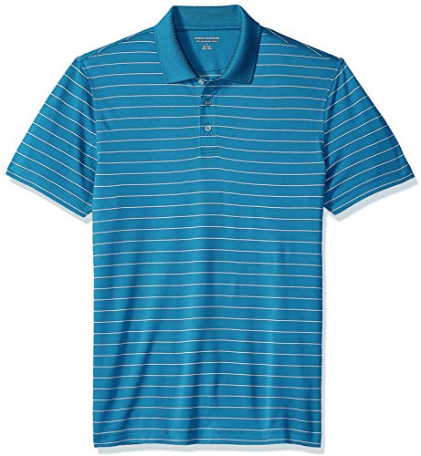 Amazon Essentials Men’s Slim-Fit Quick-Dry Golf Polo Shirt, Dark Teal Stripe, Large