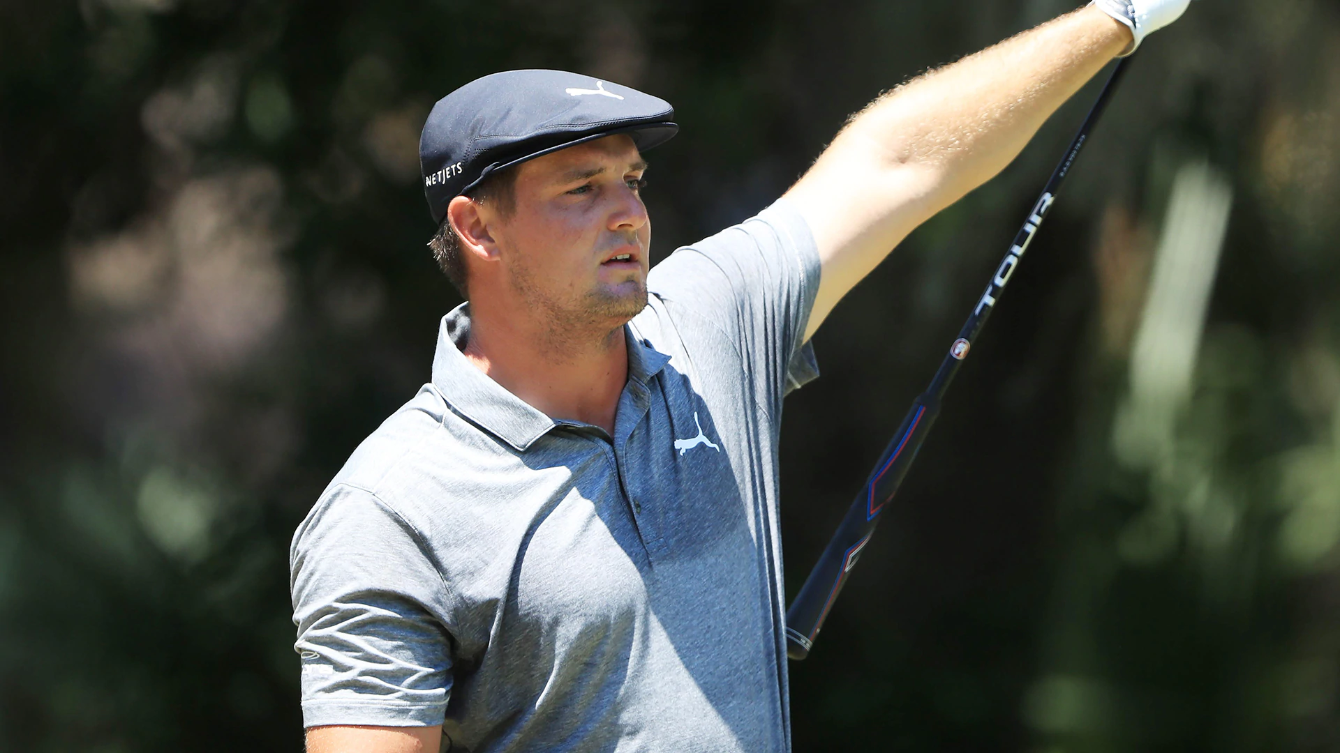 Bryson DeChambeau tries to drive 420-yard 17th hole during Travelers practice
