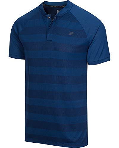 Three Sixty Six Golf Shirts for Men – Dry Fit Collarless Polo Shirts – Lightweight and Breathable, Stripe Design Deep Navy