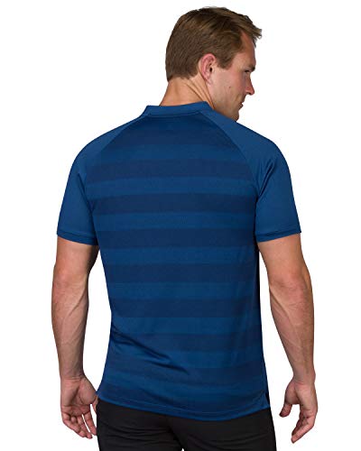 Three Sixty Six Golf Shirts for Men – Dry Fit Collarless Polo Shirts – Lightweight and Breathable, Stripe Design Deep Navy