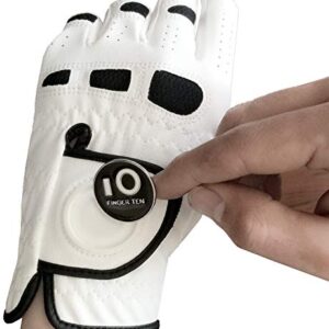 FINGER TEN Men’s Golf Glove Left Hand Right with Ball Marker Value 2 Pack, Weathersof Grip Soft Comfortable, Fit Size Small Medium ML Large XL (Medium, Worn on Left Hand)