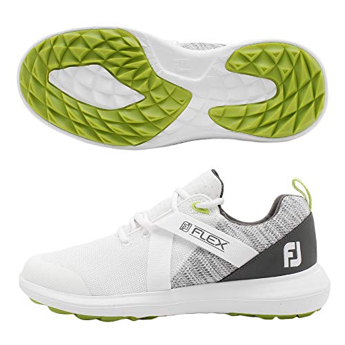FootJoy Men’s FJ Flex Golf Shoes, White/Grey, 12 M US