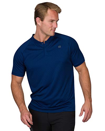 Three Sixty Six Collarless Golf Shirts for Men – Men’s Casual Dry Fit Short Sleeve Polo, Lightweight and Breathable Deep Navy