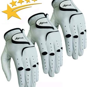 Apical 2018 Mens All Premium Soft Cabretta Leather Tour Fit Grip Left Hand Lh Cadet Size Golf Gloves Value 3 Pack Size from Small to XXL (X-Large, Left Handed)