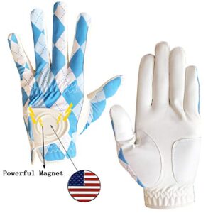 FINGER TEN Golf Gloves Men Left Hand Right with Ball Marker USA Flag Leather Value 2 Pack, Breathable Comfortable Weathersof Grip Size Small Medium ML Large XL (White, M/Large-Worn on Left Hand)