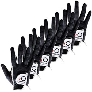 FINGER TEN Men Golf Glove Rain Grip Left Hand Right Value 6 Pack, Fit Hot Wet Weather, Size Small Medium Large XL (25=M/Large Black Right)