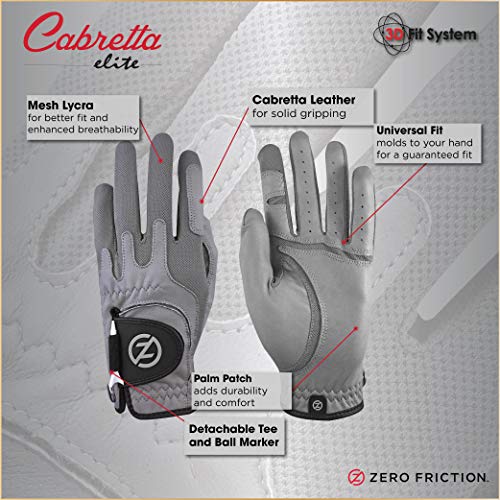 Zero Friction GL70009 Men’s Cabretta Elite Golf Gloves, Grey, One Size, Left Hand