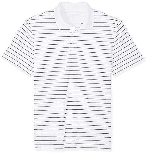 Amazon Essentials Men’s Slim-Fit Quick-Dry Golf Polo Shirt, White Stripe, Large