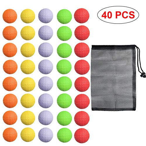 40 Pack Foam Golf Practice Balls – Realistic Feel and Limited Flight Training Balls for Indoor or Outdoor (5 Color, 8 Pack of Each Color)