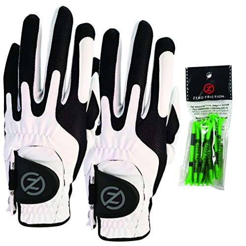 Zero Friction Male Men’s Compression-Fit Synthetic Golf Glove (2 Pack), Universal Fit White/White, One Size