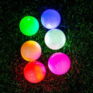 THIODOON Glow Golf Balls Led Golf Balls Glow in the Dark Golf Balls Flashing Golf Ball Light up Long Lasting Bright Night Sports 6 Colors for Your Choice 6 Pack