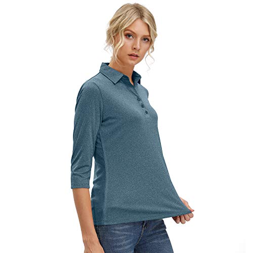 Women’s 3/4 Sleeve V Neck Golf Shirts Moisture Wicking Performance Knit Tops Fitness Workout Sports Leisure T-Shirt (Navy Blue, XL)