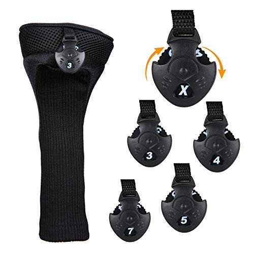 LONGCHAO Black Golf Head Covers Driver 1 3 4 5 7 X Fairway Woods Headcovers Long Neck Neoprene Protective Covers with Interchangeable No. Tags Fits All Fairway and Driver Clubs(3pcs)