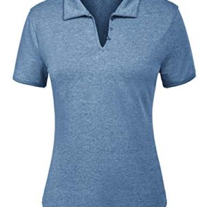 Women’s Golf Shirts Mositure Wicking Outdoor Sports Racer Polo Shirts(S,Blue Grey)