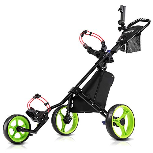 JANUS Golf Push Cart, Golf cart for Golf Clubs, Golf Pull cart for Golf Bag, Golf Push carts 3 Wheel Folding, Golf Accessories for Men Women/Kids Practice and Game