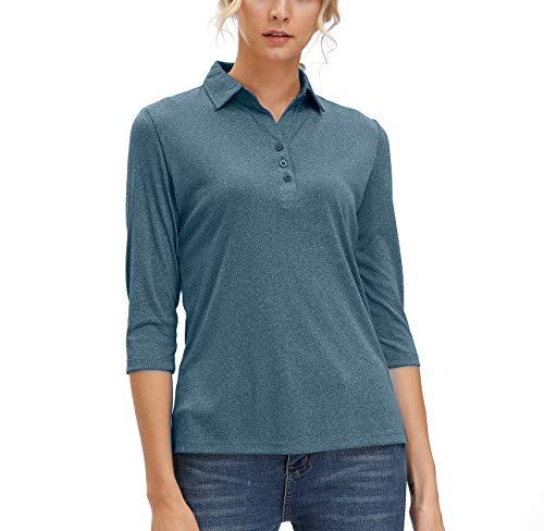 Women’s 3/4 Sleeve V Neck Golf Shirts Moisture Wicking Performance Knit Tops Fitness Workout Sports Leisure T-Shirt (Navy Blue, XL)