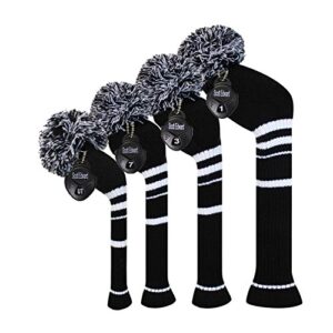 Scott Edward Black Classic Stripes Golf Club Head Covers, Acrylic Yarn Double Layers Knitted, with Rotatable Number Tags, Set of 4