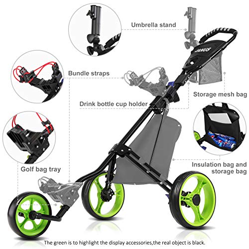 JANUS Golf Push Cart, Golf cart for Golf Clubs, Golf Pull cart for Golf Bag, Golf Push carts 3 Wheel Folding, Golf Accessories for Men Women/Kids Practice and Game