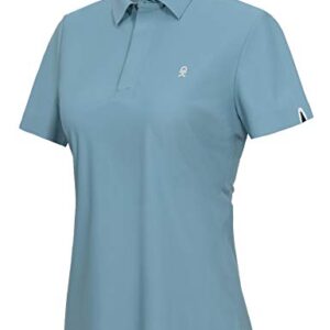 Little Donkey Andy Women’s Stretch Short Sleeve Seamless Golf Polo Shirt with Laser Cuts, UPF 50, Quick Dry Blue M