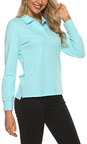 AjezMax Womens Golf Shirts Sport Long Sleeve Polo Shirts Basic Dry Fit Shirt Casual Blue,Medium