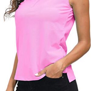 AIRIKE Golf Polo Shirts for Women Slim Fit Woman Sleeveless Sports Shirts Quick Dry Athletic Tank Tops for Tennis Work with Zipper Pink