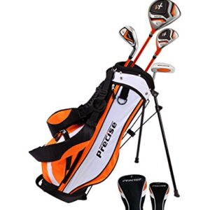 Distinctive Right Handed Junior Golf Club Set for Age 3 to 5 (Height 3′ to 3’8″) Set Includes: Driver (15″), Hybrid Wood (22, 7 Iron, Putter, Bonus Stand Bag & 2 Headcovers
