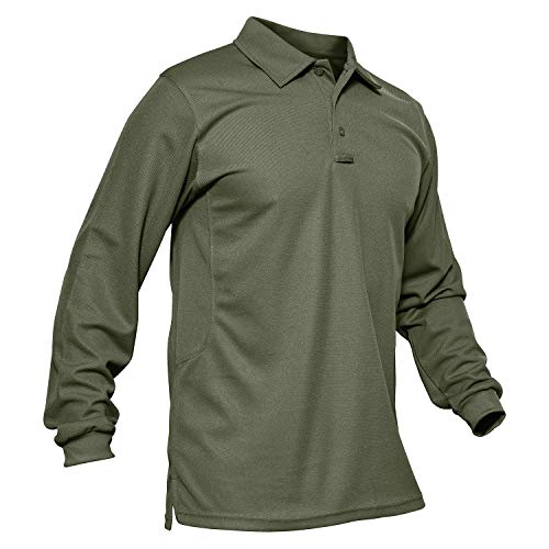MAGCOMSEN Mens Golf Polo Shirt Long Sleeve Performance Quick Dry Golf Solid Polo Active Shirt Polo Shirts for Men T Shirts Golf Shirts Fishing Shirts Army Green