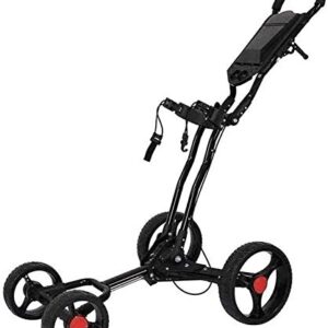 MEEY Golf Trolley Golf Push Carts Golf Cart, 4 Wheel Golf Cart Swivel Foldable Push Pull Hand Cart with Hand Brake and Umbrella Stand for Outdoor Travel Home Sport Exercising