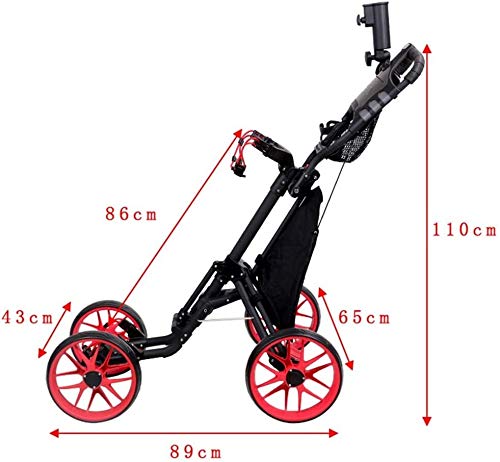 YAOJIA Golf carts 4 Wheel Folding Lightweight Golf Push Cart | ONE Second to Open and Close Golf Trolley with Umbrella Holder Golf Push cart