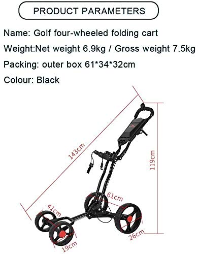 YAOJIA Golf carts 4 Wheel Golf Push Cart Foldable | Easy to Open & Close Golf Trolley with Umbrella Holder Golf Push cart