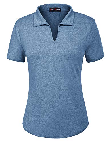 Women’s Short Sleeves Golf Polo Shirts Tops V Neck Moisture Wicking(L,Blue Grey)