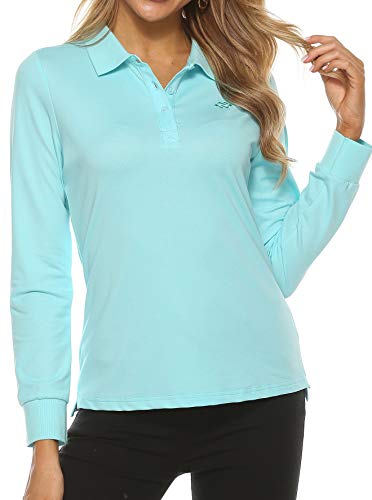 AjezMax Womens Golf Shirts Sport Long Sleeve Polo Shirts Basic Dry Fit Shirt Casual Blue,Medium