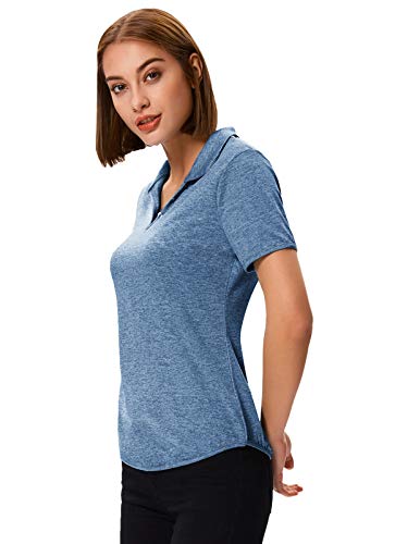 Women’s Short Sleeves Golf Polo Shirts Tops V Neck Moisture Wicking(L,Blue Grey)