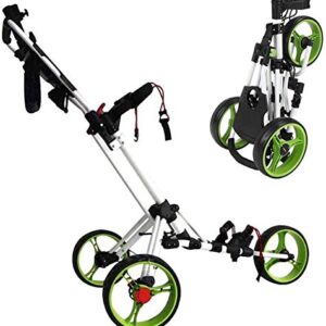 Golf Pull Push Cart, Lightweight One-Click Folding Golf Trolley 4 Wheel, Golf Cart with Adjustable Push Handle, Foot Brake, Scoreboard Easy to Open/Close