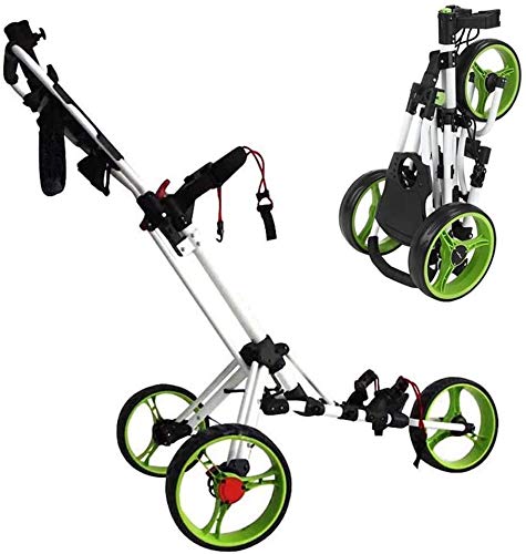 Golf Pull Push Cart, Lightweight One-Click Folding Golf Trolley 4 Wheel, Golf Cart with Adjustable Push Handle, Foot Brake, Scoreboard Easy to Open/Close