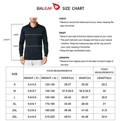 BALEAF Men’s UPF 50+ Sun Protection Golf Polo Shirt Long Sleeve Tennis Quick Dry Shirt Performance Active Workout Shirt Blue Size S